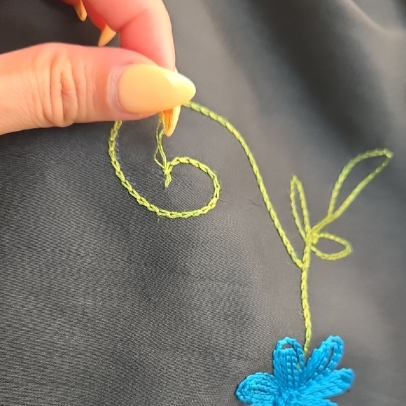 Vintage Clio Black 100% Silk Maxi Skirt Tassel Hem '90s Phoebe Buffay Aesthetic - Picture 6 of 7